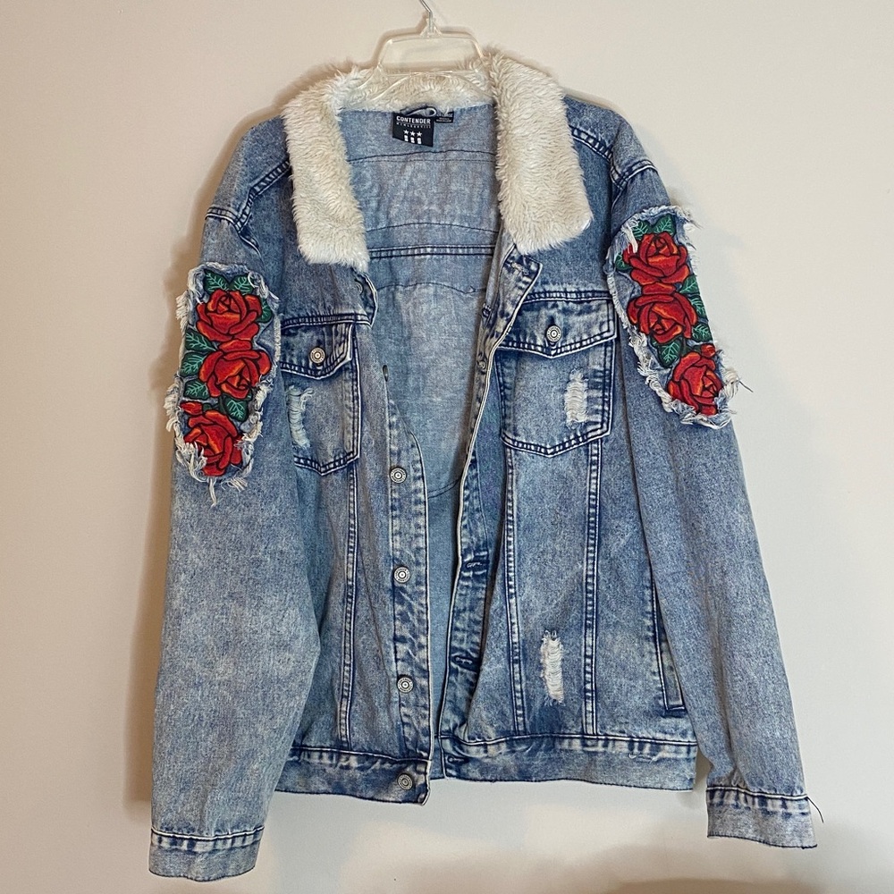 Contender men’s denim rose embroidery jacket
2X